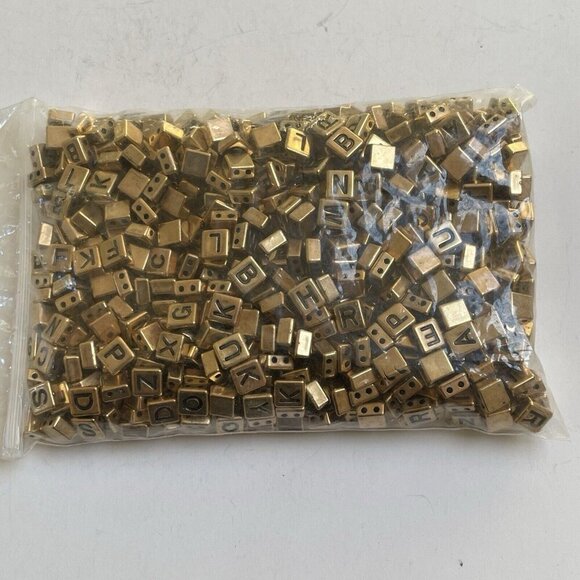 5mm Alphabet CUBE Acrylic Beads ANTIQUE GOLD Letters DIY Bracelet Crafts - Picture 1 of 3